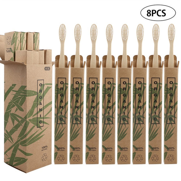 8pcs Travel Eco-friendly Bamboo Wooden Toothbrushes Bristle Oral Tooth Brush Teeth whitening Adult Oral Care